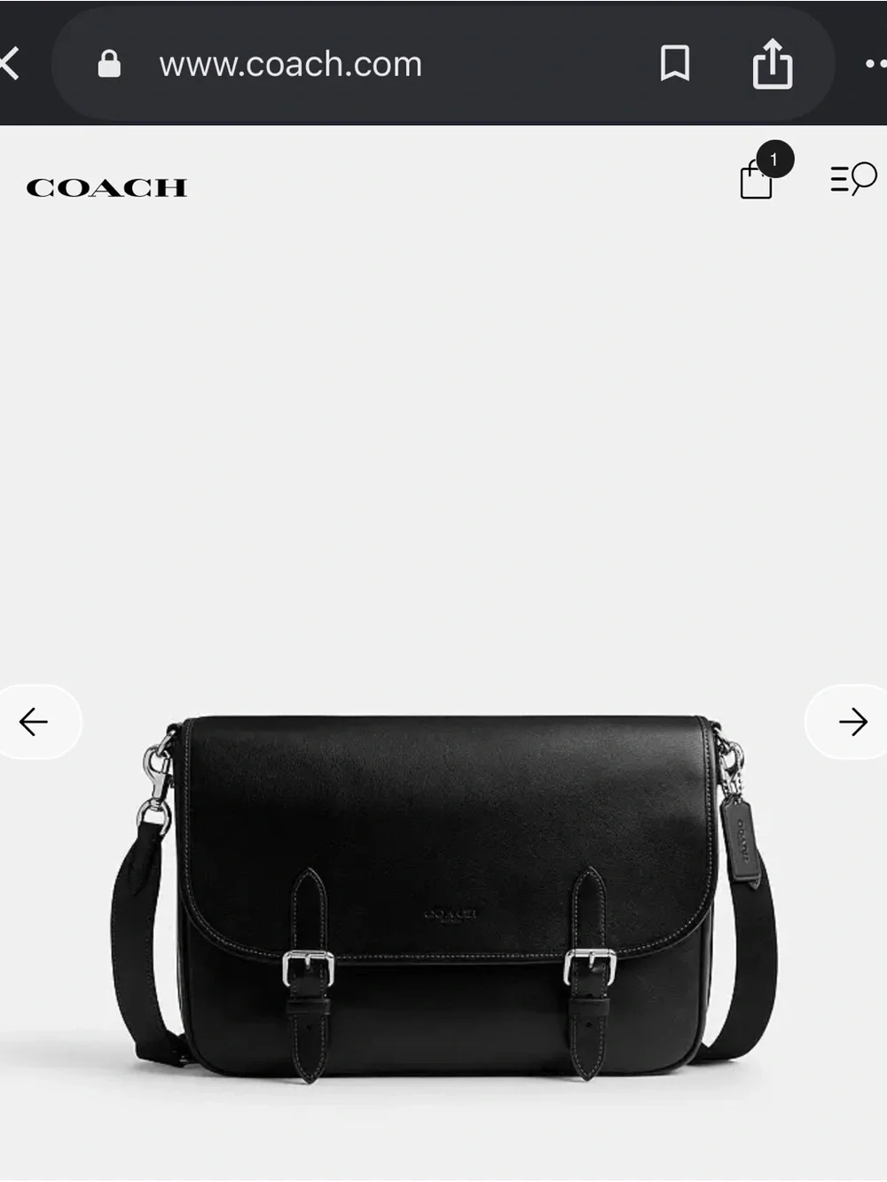 Coach Black Hitch Leather Messenger Bag with Silver-Tone Hardware